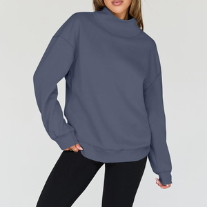 Sweat-shirt uni à col ras du cou et épaules tombantes pour femme, vente en gros à prix abordable, impression personnalisée sur le devant, 100 % coton molletonné, coupe oversize - Product Image 5