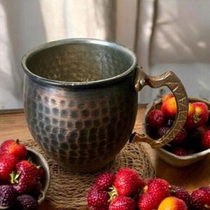 Tasse et mug en cuivre antique à texture gaufrée abeille avec poignée en laiton, écologiques, de qualité alimentaire, pour thé et café, style vintage - Product Image 5