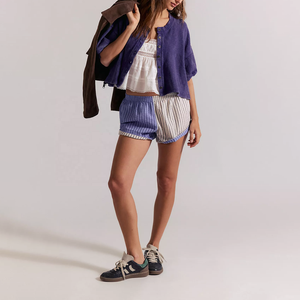New Custom Women's Purple <b>Knitted</b> Button-Up Cardigan Crop <b>Top</b> Half <b>Sleeve</b> O-Neck Casual Solid Color <b>Short</b> Length <b>Knitted</b> Sweater - Product Image 4
