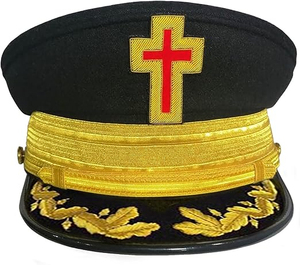 Gorras de fatiga Silver Knight, Comandancia de los Caballeros Templarios, Regalia Masónica, Fieltro/Terciopelo, Bordado a mano personalizable, Metal plateado, MOQ - Product Image 3