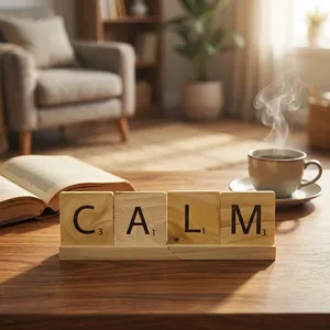 Décoration de table rustique en bois avec blocs de lettres CALM faits à la main pour la maison, le bureau, la chambre, le salon, la décoration d'étagère - Product Image 2