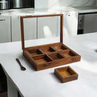 Caja de Madera para Hierbas y Especias, Caja para Chile en Polvo y Masala con Seis Compartimentos, Utensilios de Cocina, Caja para Especias con Tapa de Vidrio, Caja para Almacenar Hierbas