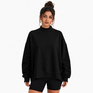 Sudadera Oversize de Cuello Alto para Mujer, de Algodón Afelpado, Hombros Caídos, Manga Larga, Puños Acanalados, Proveedor Mayorista OEM ODM - Product Image 1