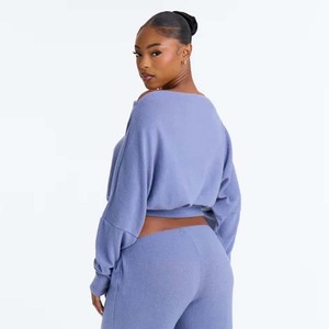 <b>Women's</b> Gray Hooded Crop Sweatshirt Full Sleeve Knitted <b>Zip</b>-<b>Up</b> Autumn Wear - Product Image 5