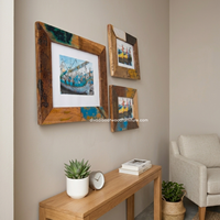 Cadre photo artisanal créatif horizontal en bois de bateau recyclé, écologique, durable, rustique, couleur naturelle, décoration murale pour la maison