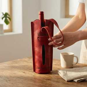 Vintage Handcrafted Genuine Leather Wine Holder Classic Single Bottle Carrier Tote Premium Leather Gift Sleeve LEB-0097 - Product Image 3