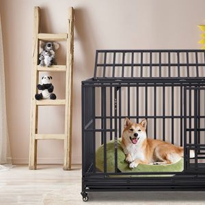 42-Inch Heavy Duty Dog Crate with 3-Door Lockable Wheels Removable Tray Indoor Kennel for Medium to Large Dogs - Product Image 6