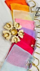 Vibrant Handcrafted Organza Gift Bags with Golden Lotus Diya <b>Stand</b> <b>for</b> Festive Celebrations and Wedding Gifting - Product Image 4