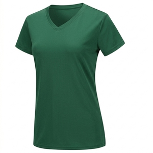 High Quality Women's V-Neck Short Sleeve Casual Solid <b>Crop</b> <b>Tops</b> Polyester/Cotton Knitted Fabric Quick Dry Breathable Summer - Product Image 1