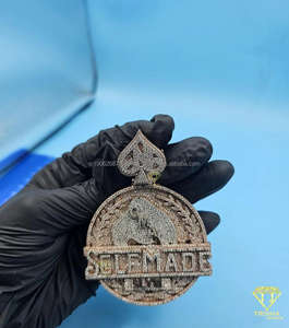 Pendentif de luxe fait main en or 18 carats plaqué or, style hip-hop, en argent sterling 925 avec diamant moissanite VVS, finition glacée - Product Image 2