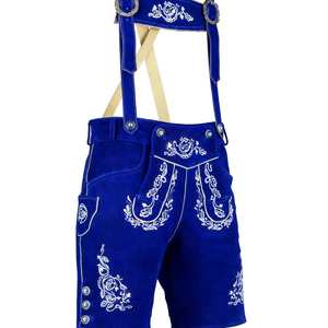 <b>Mens</b> Bavarian Blue Lederhosen Embroidery Woolen Genuine Leather <b>Festival</b> <b>Shorts</b> EU Sizes 46 to 60 - Product Image 1