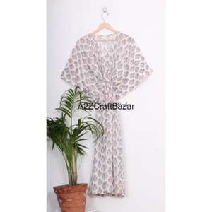 Caftán de Algodón Ligero y Cómodo para Mujer, Estampado a Mano Indio, Manga Corta, Vestido Largo Informal para Dormir, para Adultos, Rayón - Product Image 1