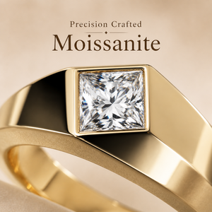 1 CTW Princess Cut Moissanite Diamond Signet <b>Ring</b> in Yellow Gold | Modern Geometric <b>Statement</b> <b>Ring</b> for Men - Product Image 2