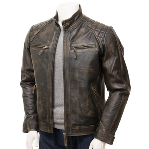 Wholesale High Quality Custom black men's winter <b>jackets</b> 100% genuine Leather Cotton-Lined Men's <b>Jackets</b> Stand Collar Zipper - Product Image 3