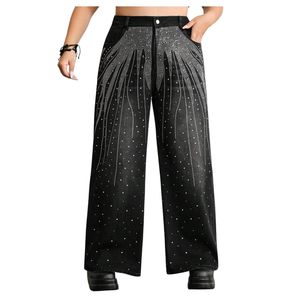 Vaqueros anchos personalizados con pedrería para mujer, de cintura alta, negros, estilo baggy, de mezclilla, moda urbana, OEM ODM, venta al por mayor - Product Image 1