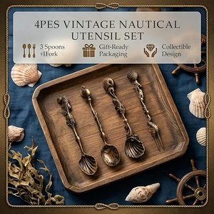 Vintage Metal <b>Shell</b> Spoon Set With Long Handle Gold Plated Creative Design For Presents - Product Image 6
