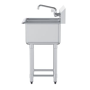 Lavello Commerciale Professionale in Acciaio Inox a 1 Vasca con Rubinetto e Gambe, 53x104 cm, Piccolo, per Preparazione Cibo e Sterilizzazione Piatti - Product Image 6