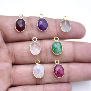 Garnet Oval <b>Charm</b> 8x10mm | Faceted Gold Electroplated Pendant | Red Gemstone Bezel <b>Charm</b> for Jewelry Making Healing Gifts - Product Image 4