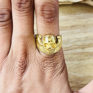 Latest High Demand Skull <b>Ring</b> Gothic Brass <b>Rings</b> <b>For</b> <b>Men</b> 18k Gold Plated Winged Skeleton Punk Biker Jewelry Wholesale/OEM/ODM - Product Image 6