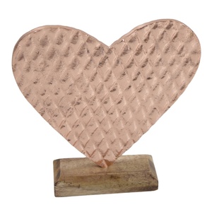 Corazón navideño de cobre con Base de madera Accesorios de mesa Adornos de metal Tela de muñeco de nieve de alto estándar Diseños de tendencia - Product Image 1