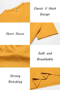 เสื้อยืดคอวีแฟชั่นบุรุษแขนสั้นเสื้อผ้าลำลองวัสดุระบายอากาศได้นุ่มน้ำหนักเบาเสื้อฤดูร้อนสวมใส่สบายทรงเข้ารูป - Product Image 6