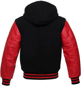 Chaqueta Varsity Negra con Capucha para Hombre, Mangas de Cuero PU, Cierre de un Solo Botón, Chaqueta Formal de Invierno, Resistente al Viento, de Nailon - Product Image 2