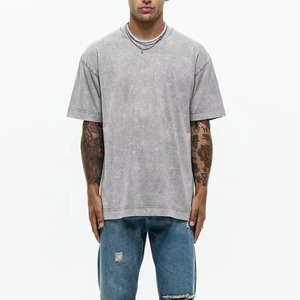 T-shirt décontracté gris délavé en coton pour homme, coupe oversize, col rond, manches courtes, jersey uni - Product Image 1