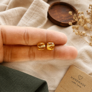 <b>Citrine</b> Cushion Stud <b>Earrings</b> | 8mm Yellow Gemstone Wire Wrapped Gold Plated Fashion Stud <b>Earrings</b> Jewelry - Product Image 1