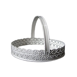 Metal Baskets Round White Powder Coating With Handle 3 For Gifting Hampers And <b>Storage</b> Handcrafted Luxury Gift Baskets - Product Image 1