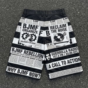 Shorts en cuir imprimés avec texte personnalisé, motif journal, style High Street <span class=keywords><strong>Old</strong></span> School Y2K, streetwear vintage, pantalon décontracté - Product Image 2