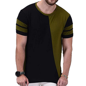 Camiseta de Manga Corta para Hombre, Cuello Redondo, Diseño Color Block, Transpirable, Tejido de Punto, 100% Algodón, Ropa de Verano - Product Image 4