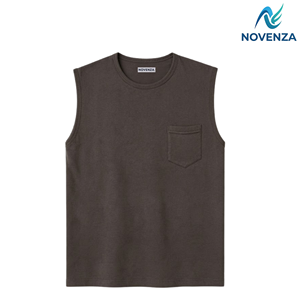 Camiseta sin mangas unisex de algodón grueso lisa personalizada con bolsillo en el pecho para venta al por mayor - Product Image 4