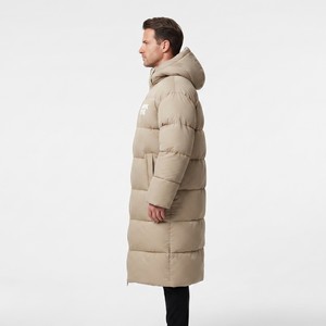 <b>Men's</b> Long <b>Hooded</b> Puffer <b>Jacket</b> Winter Thick Quilted Coat Full Zip Windproof Casual Style Polyester Wadding Solid Beige Puffer - Product Image 3