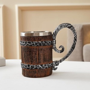 Grande tasse à bière viking en acier inoxydable à double paroi, design antique écologique FAIZA CRAFT, compatible lave-vaisselle et micro-ondes, cadeau - Product Image 4