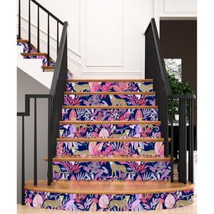 Papel Tapiz Autoadhesivo Impermeable con Diseño de Leopardo y Animales de la Selva, Hojas Rosas Tropicales - Product Image 5