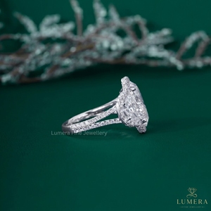 แหวนหมั้นเพชรทรงรีลูเมร่า แพลตตินั่ม สี D ได้รับการรับรองจาก GIA เครื่องประดับชั้นดีสำหรับผู้หญิง - Product Image 6