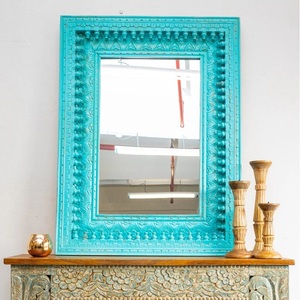 Premium Decorative Wall <b>Mirror</b> for Entryway Rich Turquoise Finish with Handcrafted Heritage Inspired Beauty - Product Image 2