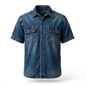 Camisa vaquera de manga corta para hombre, con cuello vuelto, lavada, informal, con botones, exportada de Bangladesh. - Product Image 4
