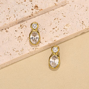 ต่างหูทรงหยดน้ำรูปไข่ ประดับเพชรซิคอน เงินแท้ 925 ดีไซน์ทันสมัย สองชั้น สำหรับผู้หญิง เหมาะสำหรับงานแต่งงานและวันครบรอบ - Product Image 3