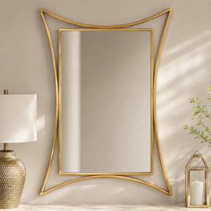 Modern Gold <b>Wall</b> <b>Mirror</b> Curved Frame Decorative <b>Rectangle</b> <b>Mirror</b> <b>for</b> Living Room Bedroom Luxury Home Decor Accessories - Product Image 1