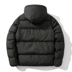 Chaqueta Acolchada Negra con Capucha para Hombre, Cierre de Cremallera, Resistente al Viento, Informal, de Invierno, Color Sólido, Relleno Grueso de Poliéster, Largo Regular - Product Image 2