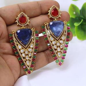 Pendientes de Lujo de Latón Chapado en Oro con Moissanita de Primera Calidad, Hermosos Pendientes Kundan para Mujeres y Niñas, Ideales para Vestidos de Noche y Fiestas - Product Image 6