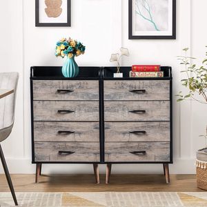 Commode pliable en tissu à 4 tiroirs en chêne pour sous-sol et appartement, gris et noir - Product Image 3