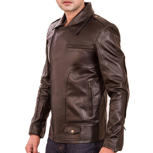 Brown Men Leather Jacket Slim Fit Biker <b>Coat</b> <b>Zipper</b> Collar Zip Up Outerwear for Spring Autumn - Product Image 3