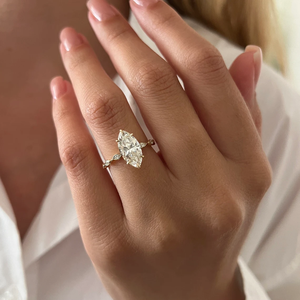 Marquise Cut Solitaire <b>Ring</b> with Leaf Diamond Band Romantic Lab Diamond <b>Statement</b> <b>Ring</b> Fine Solid Yellow Gold Diamond <b>Ring</b> - Product Image 2
