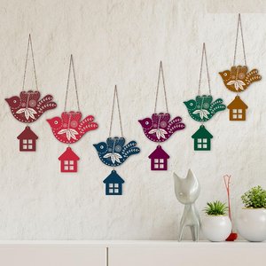 Décoration murale rectangulaire en bois Arya Digital Modern Flying Birds pour salon, design multicolore de maison d'oiseaux suspendue - Product Image 2