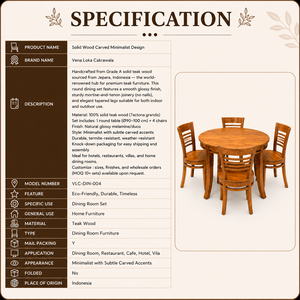 Ensemble de table à manger en bois massif moderne avec quatre chaises, design rond, meubles de maison stables pour salle à manger - Product Image 2