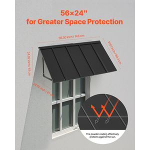 Tettoia per Finestra e Porta in Metallo con Telaio in Acciaio Stabile 56x24 pollici e Telo in PC Rivestito - Product Image 4