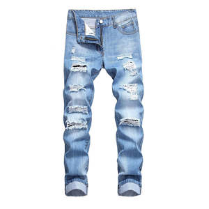 กางเกงยีนส์แฟชั่นสตรีทแวร์ผู้ชาย สีน้ำเงิน ผ้าฝ้าย 100% ระบายอากาศ กันลม ใส่ได้ทั้งฤดูใบไม้ร่วงและฤดูร้อน ทรงเข้ารูป สไตล์พังก์ รับผลิตแบบ OEM - Product Image 4