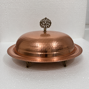 Handmade Pure Copper <b>Food</b> Serving <b>Tray</b> with Dome Lid | Hammered Copper Serving Platter with Cover | Luxury Buffet <b>Food</b> <b>Warmer</b> - Product Image 2